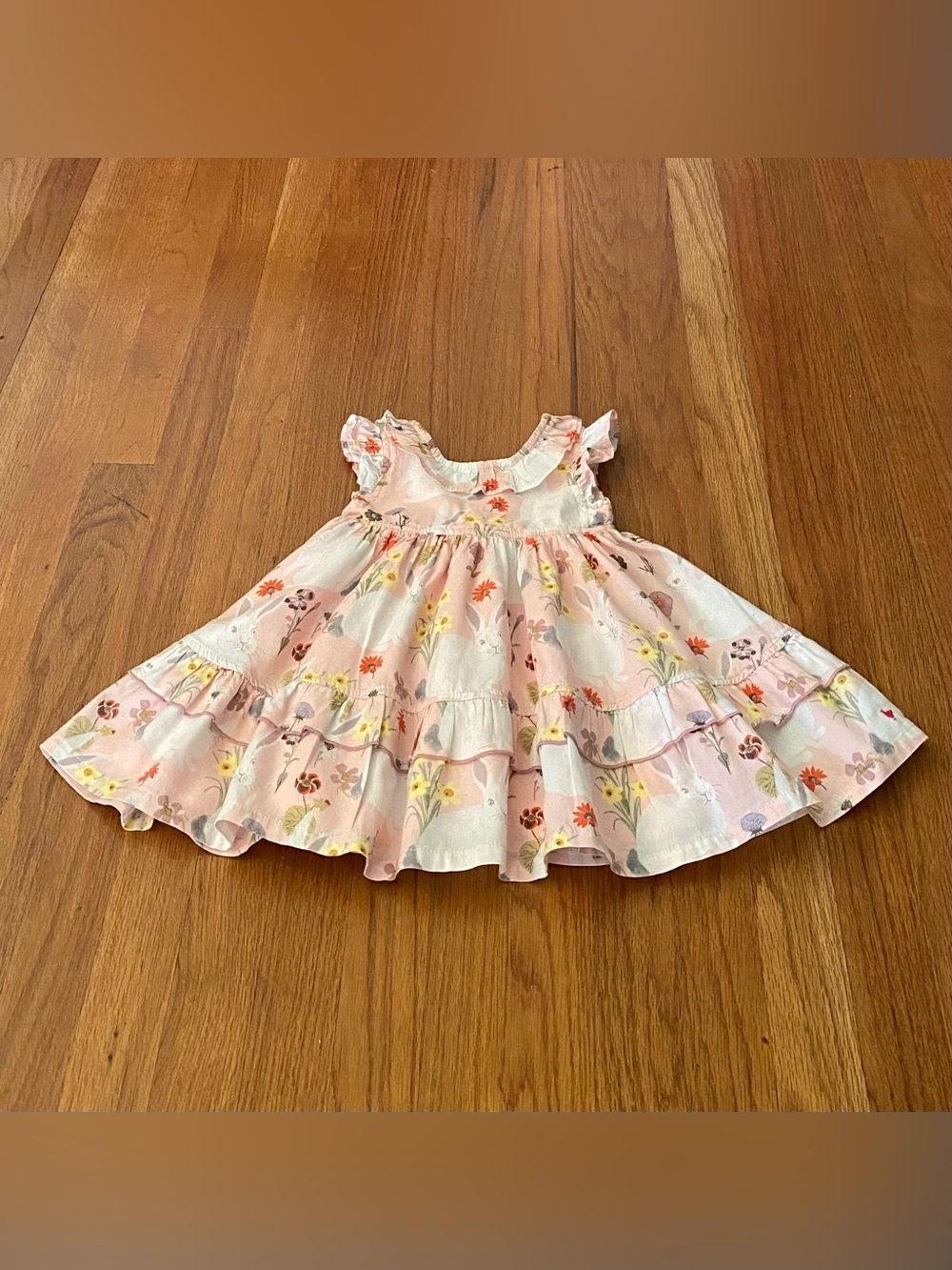 Pink Chicken Pink Floral Ruffle Tiered Dress with Bunny Motif